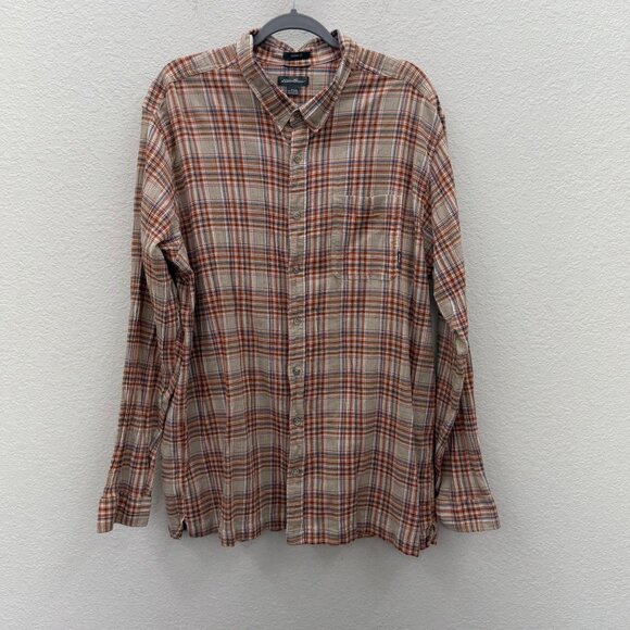 Eddie Bauer Classic Fit Gauze Cotton Plaid Long Sleeve Button Up Shirt Mens T3XL - Picture 1 of 7